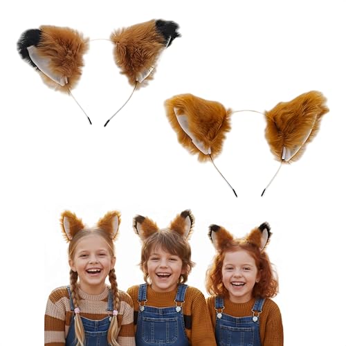 SDXCJY 2 Pcs Fluffy Fox Ears Headband Plush Faux Fur Animal Cosplay Costume Accessory for Halloween Christmas Party Dress Up Stage Show (brown)