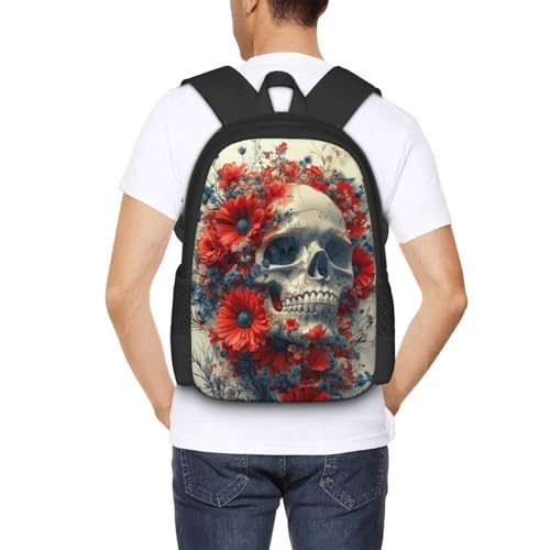 Image of Floral Skull Print Backpack For Men Women Lightweight Daypack For Daily Commutes Business Travel Hiking