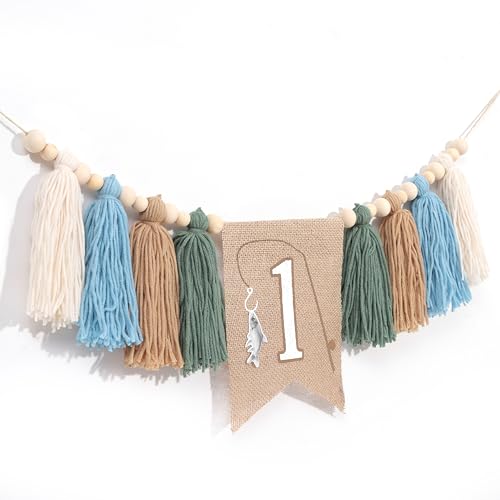 Image of Fishing One Birthday High Chair Banner - Fishing Themed First Birthday Banner, 8 Inches x 12 Inches
