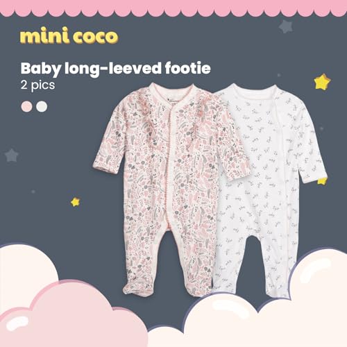 2 Pack Baby Boy Girl Jumpsuit 100% Cotton Footie Long Sleeves Side Snap Summer Outfits for 0-12 Months4