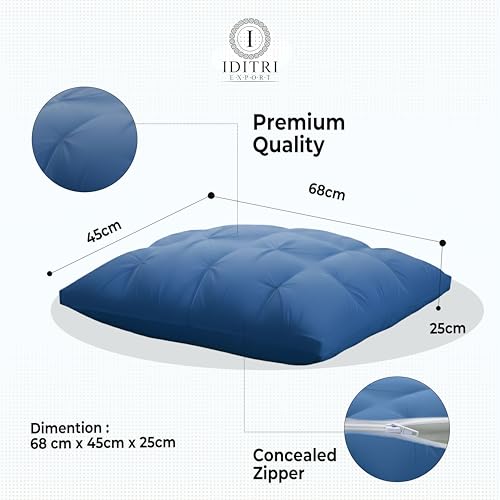 Image of Luxury Hotel Bed Pillow, Premium Microfiber Filling, Jacquard Fabric, Concealed Zipper, Breathable Washable Cover, Blue Comfort Bedding Cushion Soft, 68 x 45 x 25 cm