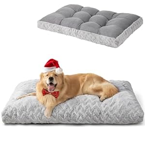 EHEYCIGA Hundebett Grosse Hunde Waschbar, 104x68cm, XL Hundekissen Flauschig für große Hunde, Kuschelig Umkehrbare Hundematte mit Kunstpelz und Kunstleinen, Grau