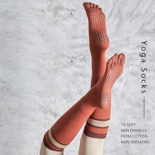 Image of Benefeet Sox Womens Knee High Toe Socks Non Slip Long Toe Socks Unisex Five Finger Socks Knee High Yoga Socks with Grips
