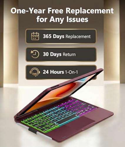 Image of BABG Keyboard Case for iPad 9th Generation, 360 Rotatable Backlit Keyboard with Pencil Holder for 10.2 inch iPad 9th Gen 2021 / 8th Gen 2020 / 7th Gen 2019 and iPad Air 3 / Pro 10.5 inch - Raspberry