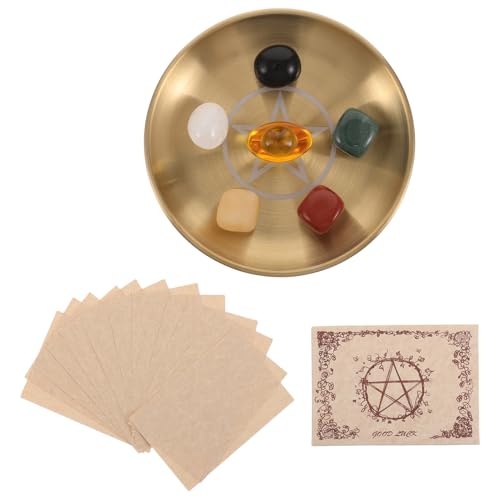 HAMPPLIES Bandeja de Altar Redonda Metálica con Cristales y Yuanbao Plato Decorativo para Rituales Joyería Oración y Adivinación con Velas Soporte para Piedras y Tarot