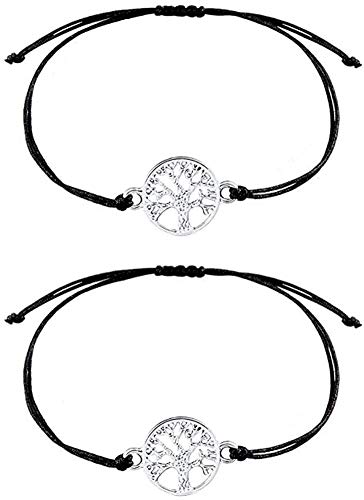 salefun 2 Stück Armband Lebensbaum Silber Tree of Life Baum des Lebens Partnerarmbänder Freundschaftsband Armkette mit Wunschkarte