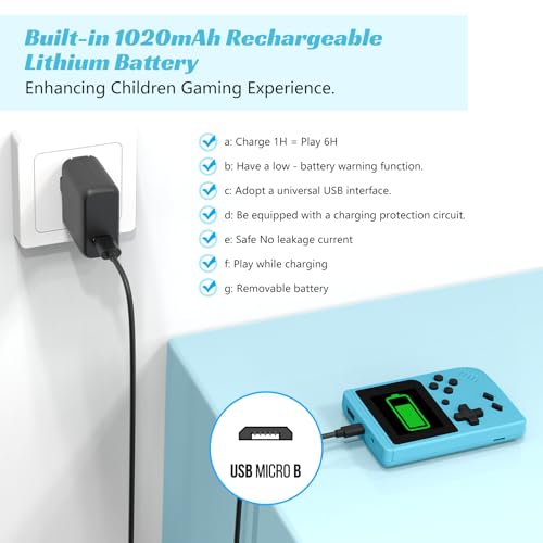 Image of Mini Retro Handheld Games Console, Built-in 400 Video Games,Portable Video Gaming Player with 3.0 Inch IPS Screen and Rechargeable Battery (Blue)