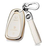 HIBEYO TPU Smart 3 Button Key Fob Case for Chevrolet Equinox Cruze Trax Malibu Verano Traverse 2016-2018 Onix Cruze Sonic Camaro Volt Bolt Accessories with Keychain-White
