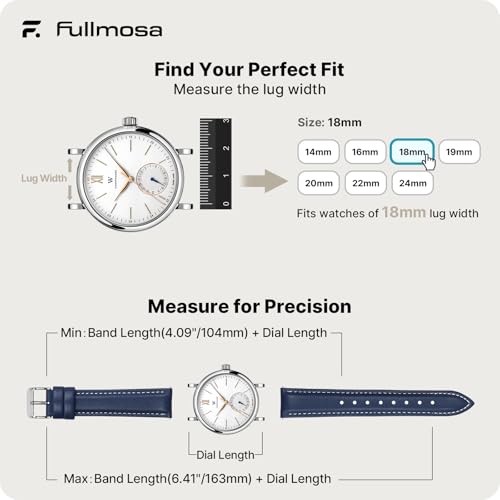 Image of Fullmosa Watch Band, Quick Release Leather Watch Strap Compatible with Samsung Galaxy Garmin for Men Women, Replacement Bands Width 12mm 14mm 16mm 18mm 19mm 20mm 21mm 22mm 24mm