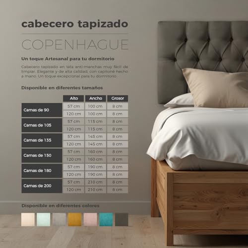 SUENOSZZZ-ESPECIALISTAS DEL DESCANSO Cabecero Copenhague de Gran Acolchado, con Botones en capitoné para Camas de 135 (145 x 57 cm) Tapizado en Tela Antimanchas Color Beige - imagen 4