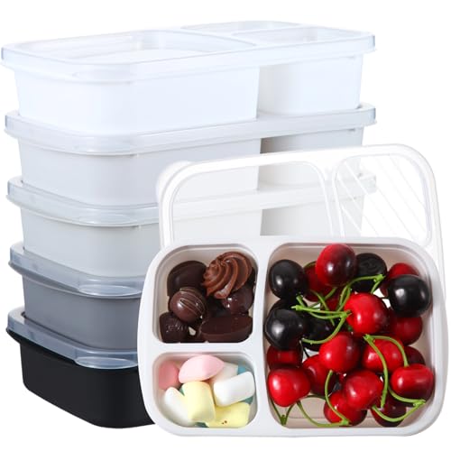 Honeydak 5 Pack Snack Containers Bento Box with Lid,Black White