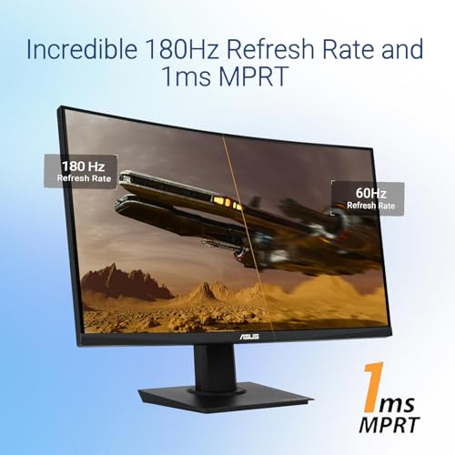 Image of ASUS 24 inch Curved Monitor, FHD 1080p, 180Hz Refresh Rate, VA Panel, 1ms MPRT, DCI-P3 90%, FreeSync, Extreme Low Motion Blur Sync, HDMI & DisplayPort, Eye Care, VESA Mountable for Office and Gaming