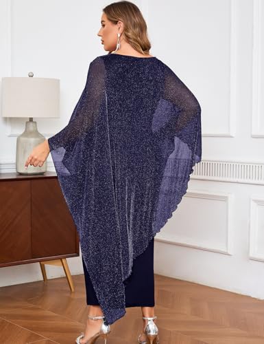 Image of ZOMVA Plus Size Elegant Formal Dress Long Cape Overlay Wedding Guest Formal Cocktail Mother of Bride Outfit