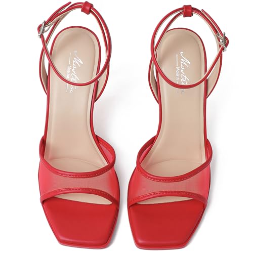 Image of Mostrin Strappy Heels for Women Square Open Toe Lace Up Heeled Sandals Ankle Strap Sexy Stiletto High Heels for Party, Prom, Dating, Wedding