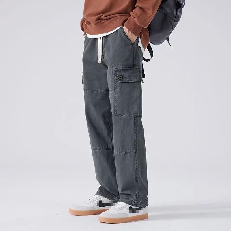 Men Full Cargo Pants Spring Autumn Harajuku Vintage Oversize Solid Casual Male Loose Wide Leg Denim Trousers2