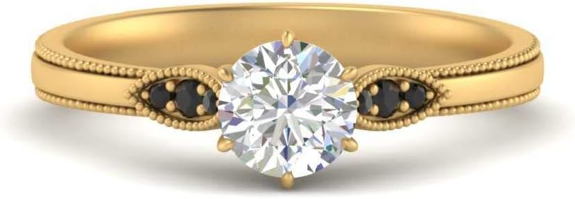 Choose Your Gemstone Milgrain Simple Diamond CZ Ring Yellow Gold Plated Round Shape Milgrain Engagement Rings Matching Jewelry Wedding Jewelry Easy to Wear Gifts US Size 4 to 12