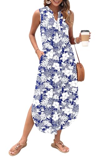 Image of AUSELILY Womens Summer Casual Maxi Dresses 2026 Sleeveless Long Beach Dresses V Neck Loose Sundresses with Side Split Pockets