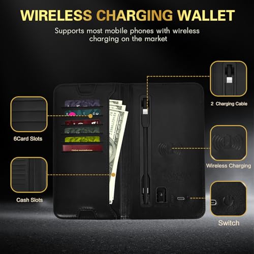 Rechargeable Wallet, Wireless Charging Wallet, RFID Blocking Women's Wallet - with Money Clip Slim Leather Slots Credit Card Holder 8000mAh Leather Wallet with Gift Box3