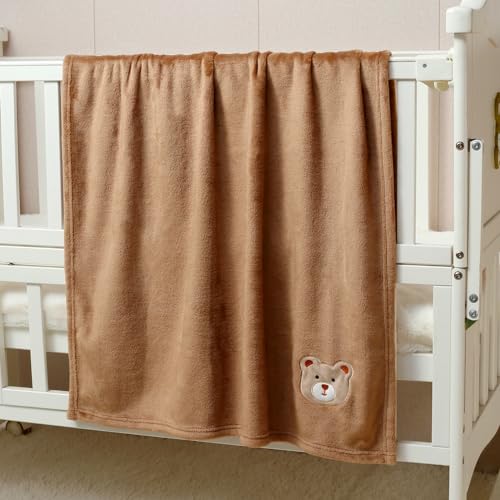 Image of CREVENT 2Pcs 75cmX100cm Cute Cozy Fluffy Warm Baby Blankets for Infants Toddlers' Bedding Crib Cot Stroller - Grey Cloud + Brown Bear