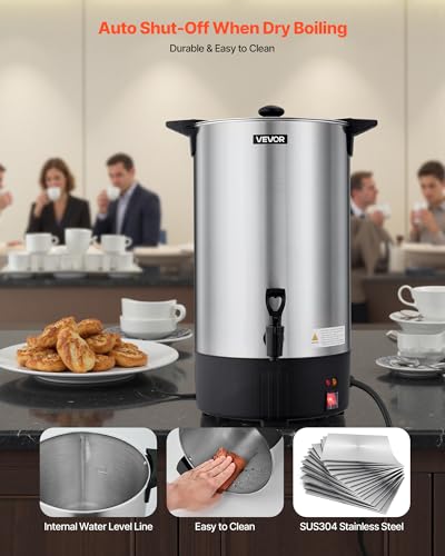 Image of VEVOR Commercial Coffee Urn, 100 Cup 15 L Hot Beverage Dispenser with Dripless Faucet, Quick-Brewing Stainless Steel Large Commercial Coffee Maker, for Catering, Business, Party, Church & Restaurant