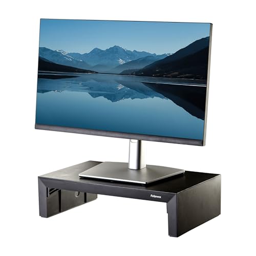 Fellowes Supporto Monitor Everyday Plus – Nero – Ergonomico, regolabile in altezza con vano portaoggetti – Per PC, laptop, iMac, notebook – Portata max 18 kg