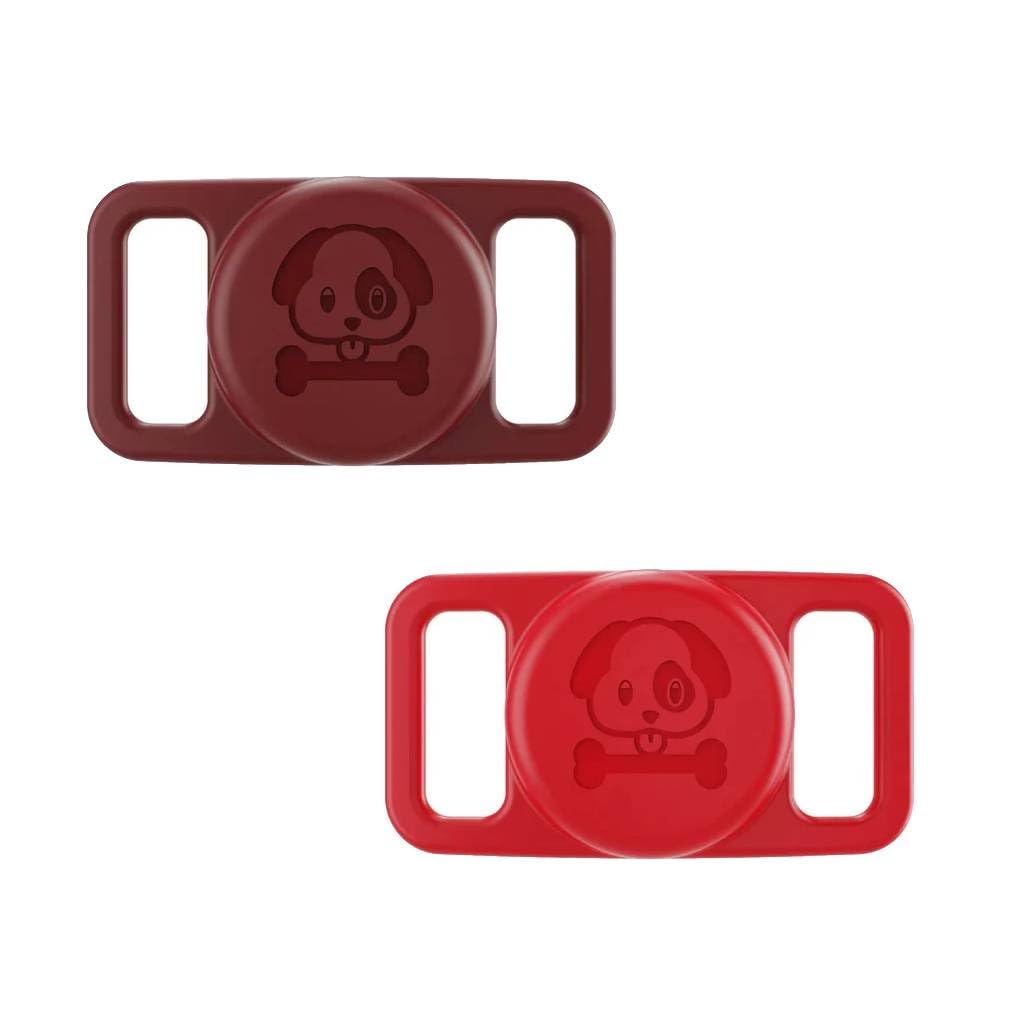 valente airtag dog collar holder (silicone) secure pet tracker case | fits most collars | anti-rattle protector for dogs & cats (pack of 2) (maroon & red)