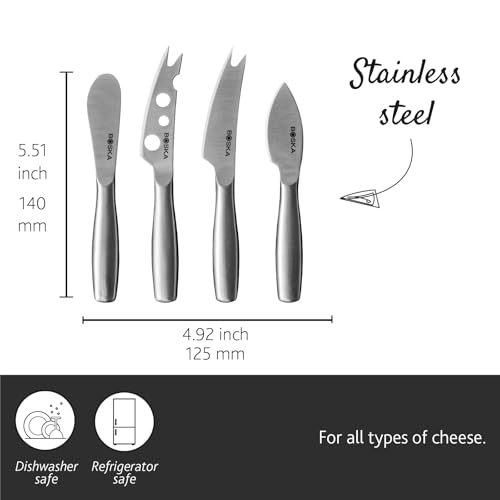BOSKA Stainless Steel Cheese 4 Knife Set - Mini Copenhagen Knives For All Types of Cheese - Silver Non-Stick - Dishwasher Safe - For Kitchen Cooking