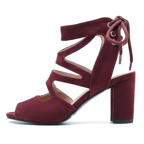 Image of fereshte Women's Lace-Up Gladiator Sandals, Block Heel Open Toe Strappy Shoes