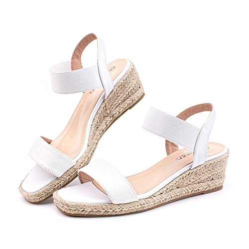 Hitmars Sandalias Mujer Verano Sandalias Cerradas Mujer Comodas Elegantes Sandalia Fiesta Heels Sandals Espadrille Correa de Tobillo Blanco EU 39