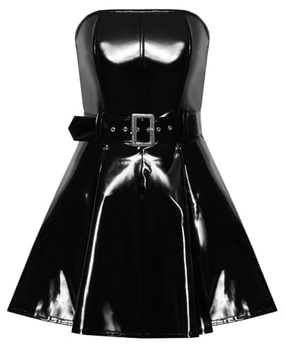 Robe évasée vernie vinyle noir vêtement de soirée sexy taille S femme