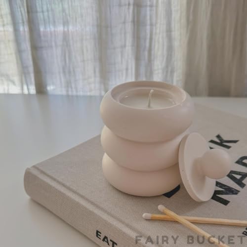 Image of Minimalist Stacked Jar Scented Candle with Lid & Tray - Aesthetic Decorative Aroma Candle for Home Decor, Bedroom, Living Room, Relaxation & Gifting (White)