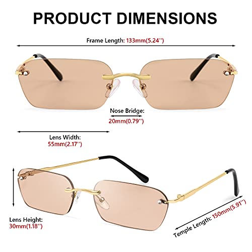 Image of FEISEDY Rimless Sunglasses Y2K Retro Small Narrow Clear Eyewear Vintage Rectangle Sunglasses for Women Men B2643