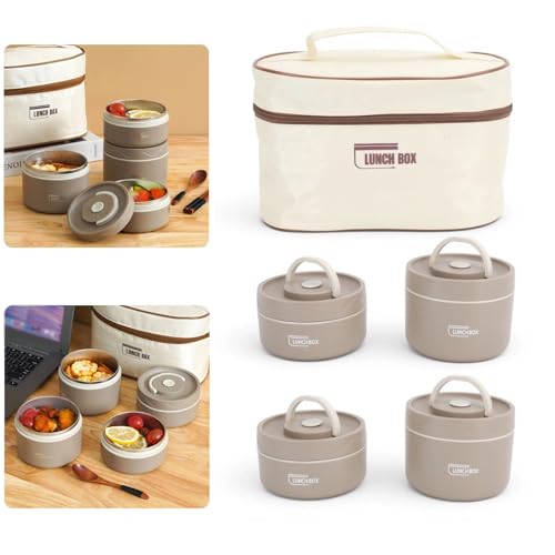 Insulated Lunch Container 304 Stainless Steel Sealed stapelbarer isolierte Lunchbox Multifunction Portable Round Thermal Bento Box with Thermal Bag, Insulated Lunch Box, Lunch Box Kids Lunch Boxes
