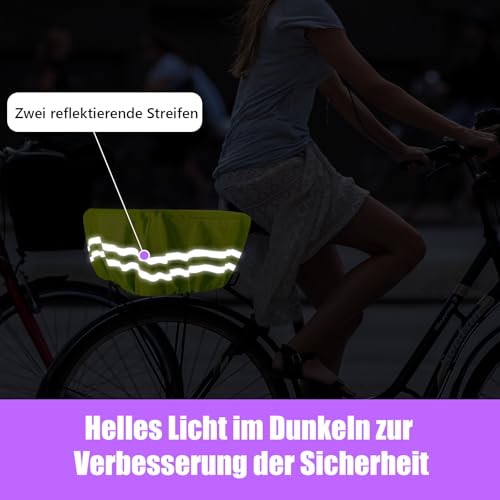 Regenschutz Fahrradkorb,Fahrrad Korbabdeckung Wasserdicht mit Reflektorstreifen,Fahrradkorb Abdeckung Für alle Fahrradkörbe,Fahrradkorbs Abdeckung Hinten Mit Aufbewahrungstasche (Fluoreszierende Grün)