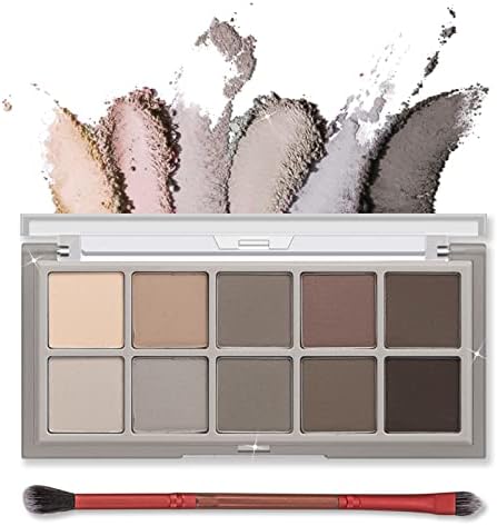 Erinde 10 Colors Eyeshadow Palette Makeup - Matte Naked Eye Shadow, Ultra-Blendable, Naturing-Looking, Long Lasting, Neutral Nudes Eye Shadow Palette with Brush, Suitable for Older Women, Cement Color