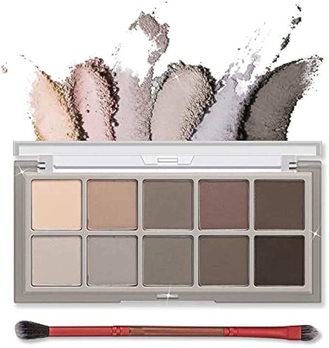 Erinde 10 Colors Eyeshadow Palette Makeup - Matte Naked Eye Shadow, Ultra-Blendable, Naturing-Looking, Long Lasting, Neutral Nudes Eye Shadow Palette with Brush, Suitable for Older Women, Cement Color