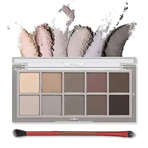 Erinde 10 Colors Eyeshadow Palette - Matte Gray Brown Eye Shadow, Ultra-Blendable, Pigmented, Long Lasting, Neutral Nudes Naked Taupe Eye Makeup Pallet with Brush, Suitable for Older Women, Cement