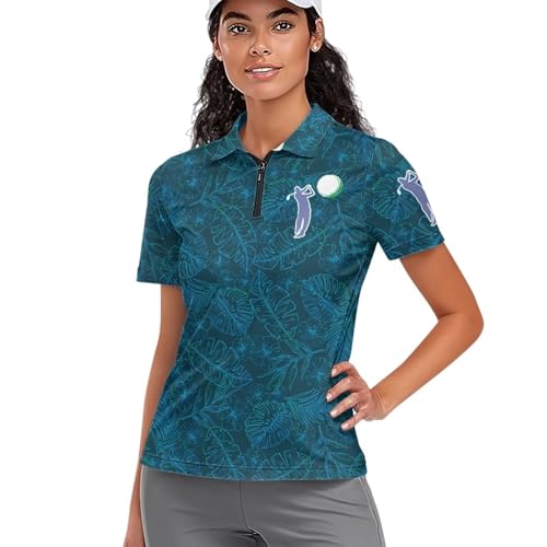 Cumagical Golfer Leaves Flowers Teal Print Performance Golf Tops Short