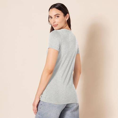 Amazon Essentials Camiseta de Manga Corta con Cuello Redondo y Corte Recto Mujer, Pack de 2, Carbón Mezcla/Gris Claro Mezcla, M