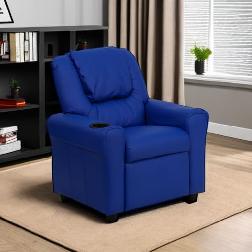 Image of Flash Furniture Vinyl Kids Recliner, Cup Holder, Blue