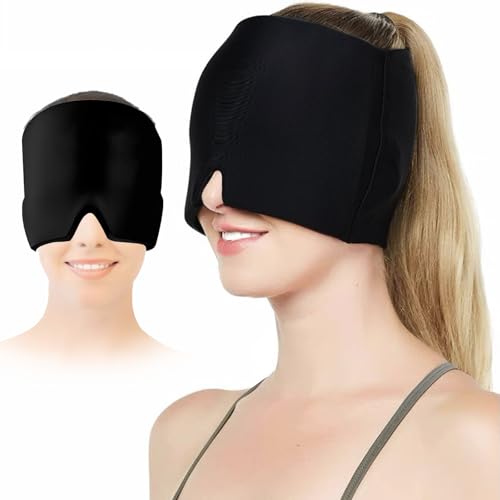HISUNBEN Migräne Maske, riutilizzabile, per terapia del freddo e del caldo, per emicrania e mal di testa, con gel su un solo lato, per emicrania cronica, mal di testa da tensione,Nebenhöhlen (nero)
