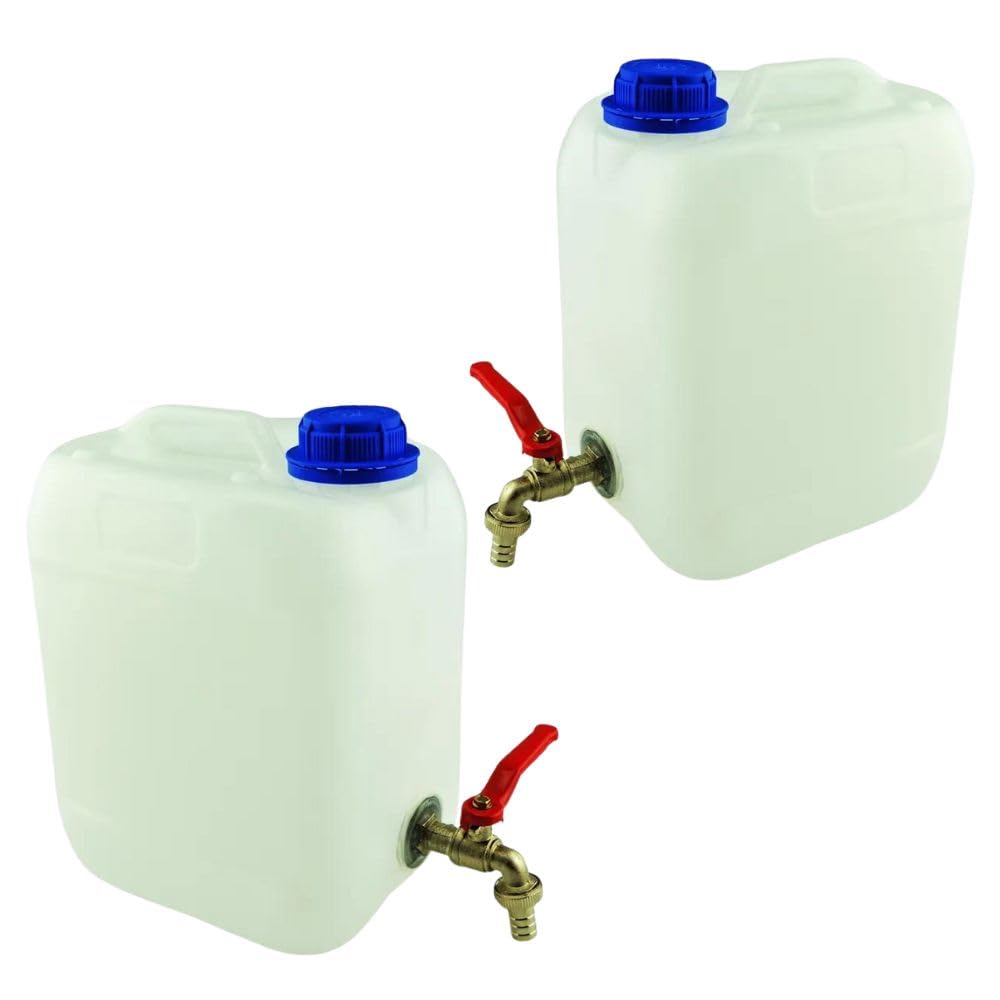 Wasserkanister 10l aus Kunststoff, Wasserbehälter mit Hahn, Trinkwasserkanister Kanister Behälter Wassertank, Kunststoffkanister, für Haus-, Garten-, Auto- und Camping usw, dichten Verschluss 2 Stuck
