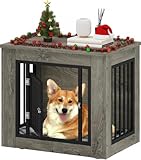 YITAHOME 27.2" L Dog Crate Furniture for Medium Dogs, 2-in-1 Iron-Wood Fusion Dog cage Indoor up to 30 lb, Side End Table, Modern Dogs Kennel with Waterproof Top, Safety Corners,Steel Lock,Grey