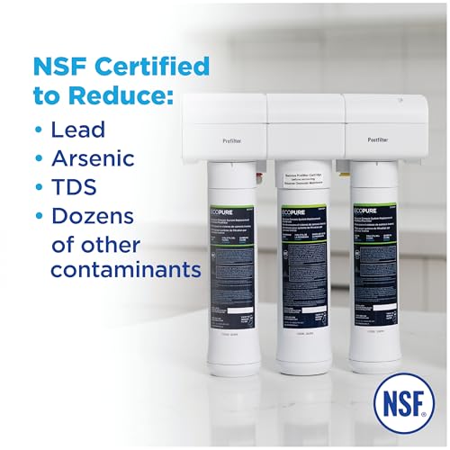 Image of EcoPure ECOP30 Premium Reverse Osmosis System - Under Sink Drinking Water Filter System - NSF-Certified - Reduces Lead, Chlorine, and TDS -Bottled-Quality Water - Easy Filter Changes
