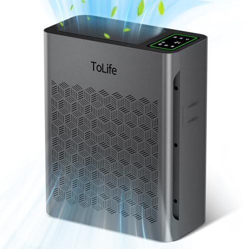 ToLife Air Purifiers for Home Large Room Up to 1295 Ft² with PM 2.5 Display Air Quality Sensor, Auto Mode, Timer, HEPA Air Purifier for Bedroom Filters Smoke, Pollen, Pet Dander, Allergies, Grey