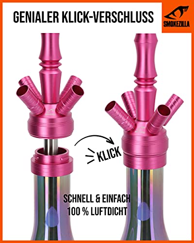 Smokezilla® MINYA 4S 4-Schlauch-Set Aluminium Shisha | Spitze Optik mit Shiny Clear Bowl und Diamond Molassefänger… – Bild 4
