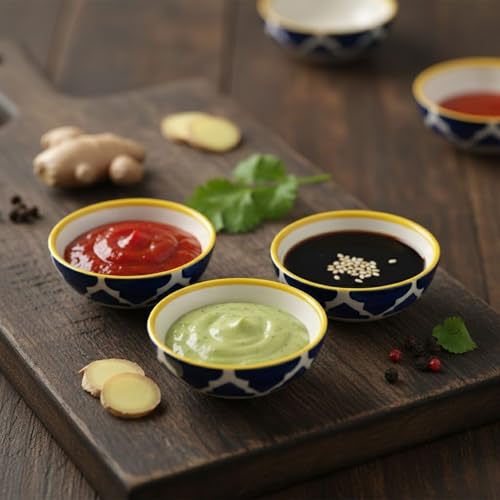 Image of Mini Dipping Serving Bowls for Dessert, Snack, Soy Sauce, Kitchen Prep Designed for Light Meals, Fresh Cut Fruits, Grain Bowls, Soupy Dishes, Noodle Servings and Desserts (Blue, Set of 4)