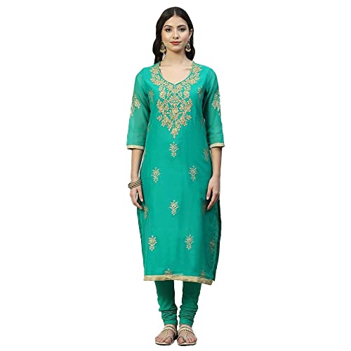 Image of BIBA Women Art Silk Straight Kurta Churidar Suit Set