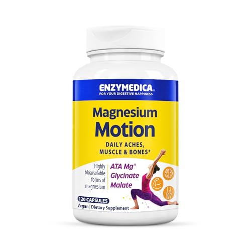 Image of Enzymedica Magnesium Motion Supplement for Women & Men - Triple Magnesium Complex, ATA Mg, Malate & Glycinate, Muscle & Bone Health Support Capsules, High Bioavailability, Vegan, Gluten Free- 120 Caps