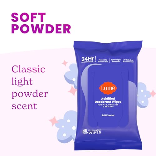 Image of Lume Acidified Deodorant Wipes - 45 ct, 2 pk (Soft Powder) | 24-Hour Odor Control, Aluminum & Baking Soda Free, Hypoallergenic, Flushable Whole-Body Deodorant Wipes